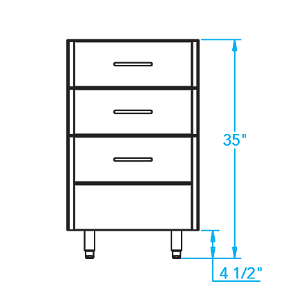 Arcadia 21-inch Three Drawer Storage Cabinet Dimensions Image