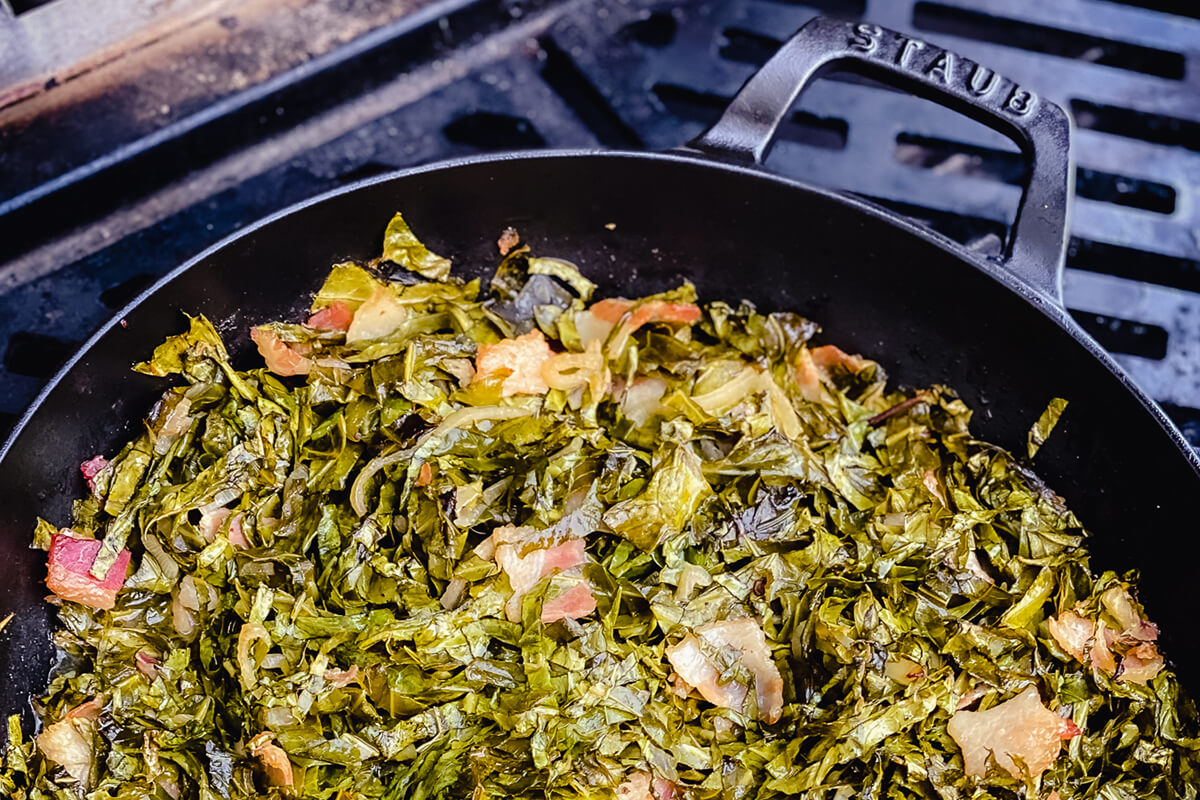Smoked Collard Greens w/ Chive Blossom Vinegar