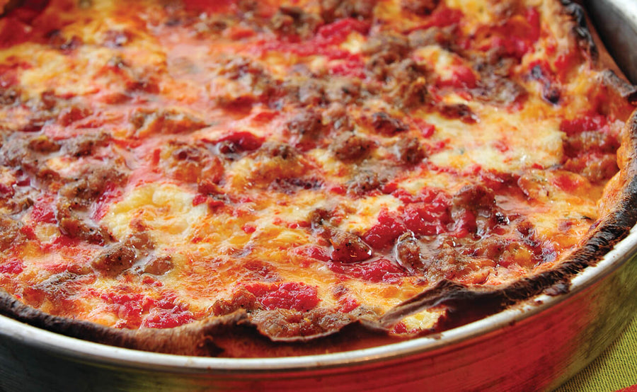 Deep-Dish Three-Cheese Sausage Pizza