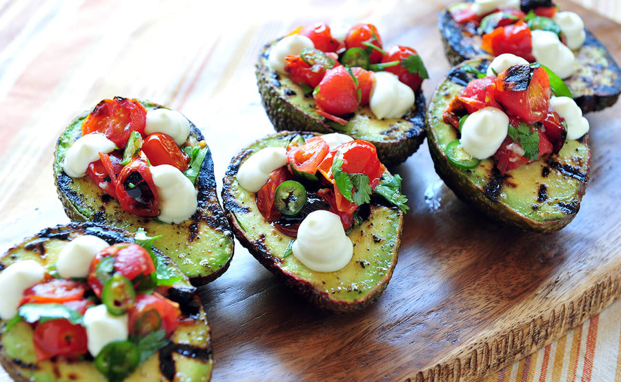 Grilled Avocados Filled with Blistered Tomato Salsa
