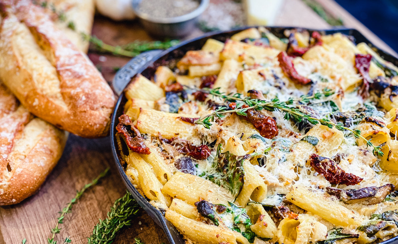 Oven-Roasted Chicken and Mushroom Pasta