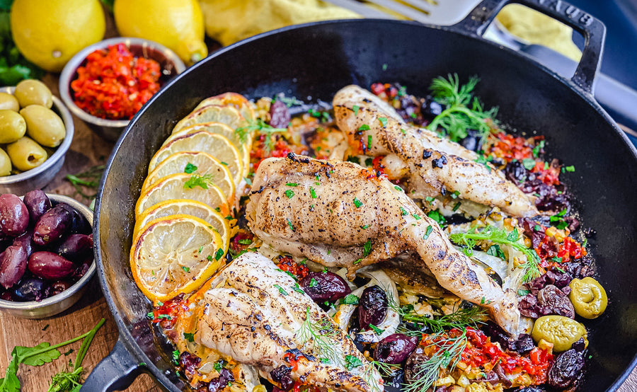 Oven-Roasted Monkfish with Olives and Calabrian Chili Peppers