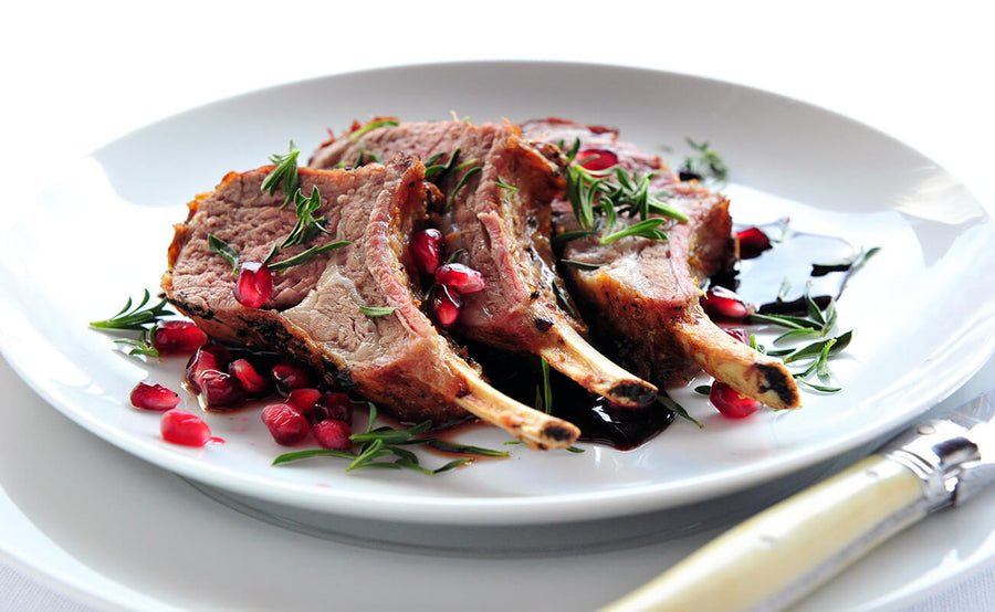 Roasted Rack of Lamb with Pomegranate and Fresh Savory