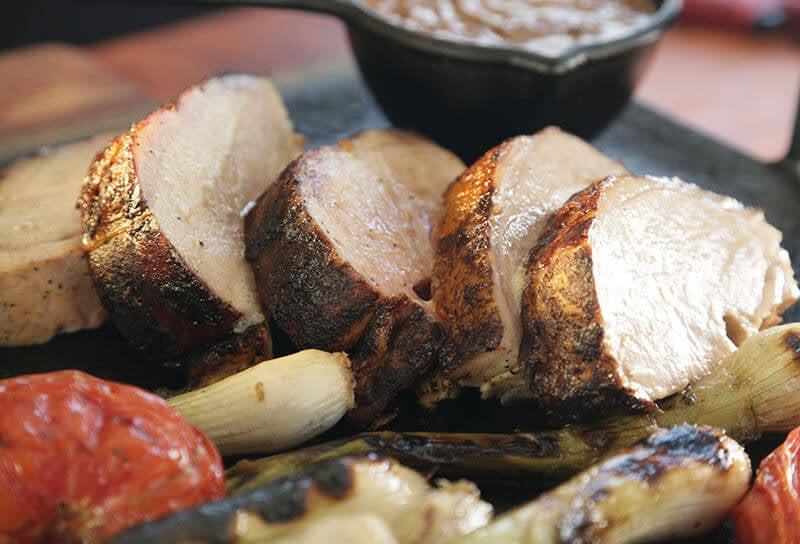 Coffee-Crusted Spit-Roasted Whole Pork Loin with Red-Eye Barbecue Sauce
