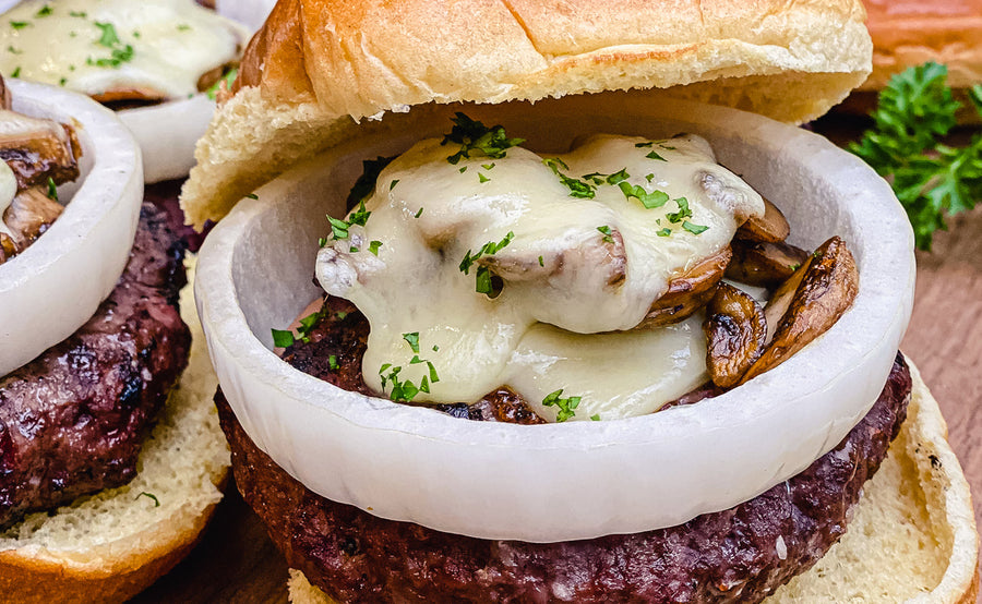 Venison Burgers with Mushrooms & Swiss Cheese