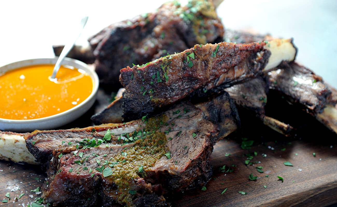 Wood-fired Rotisserie Beef Ribs with Smoky Red Chimichurri | Kalamazoo ...