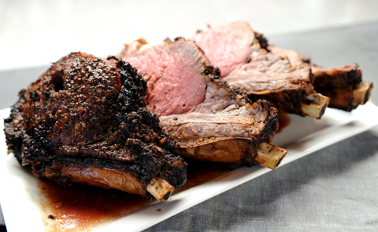 Wood-fired Prime Rib with Shallot Rosemary Crust
