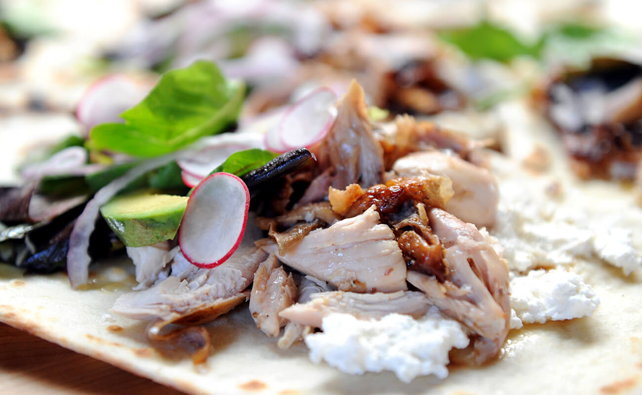 Wood-fired Rotisserie Chicken Sandwiches on Grilled Naan