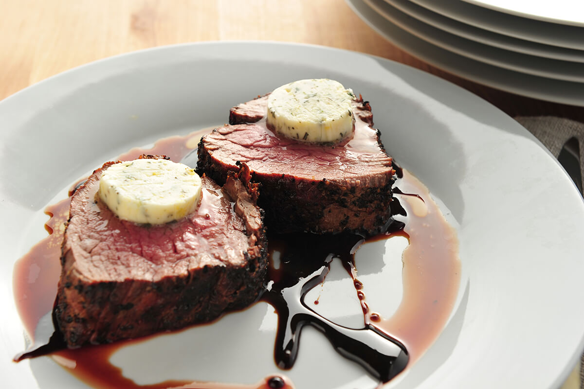 Beef Tenderloin Roast with Zinfandel Reduction and Herbed Butter