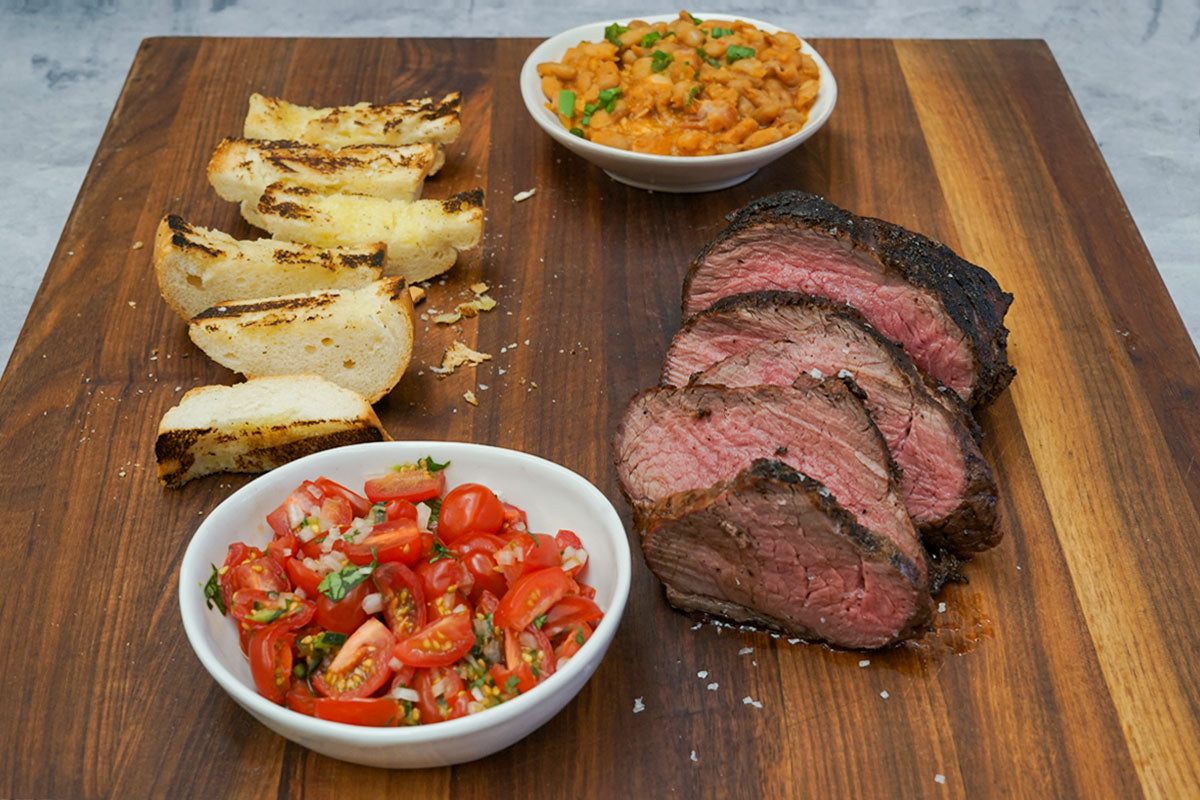 Santa Maria Style Bison Tri-Tip with Pinquinto Beans, Tomato Salsa and Grilled Bread