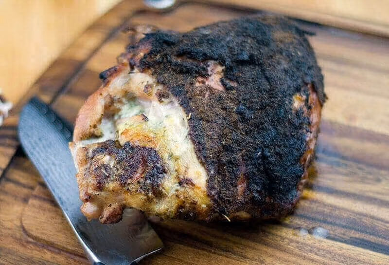 Blue Cheese Stuffed Blackened Turkey Breast with Cajun Corn "Gravy"