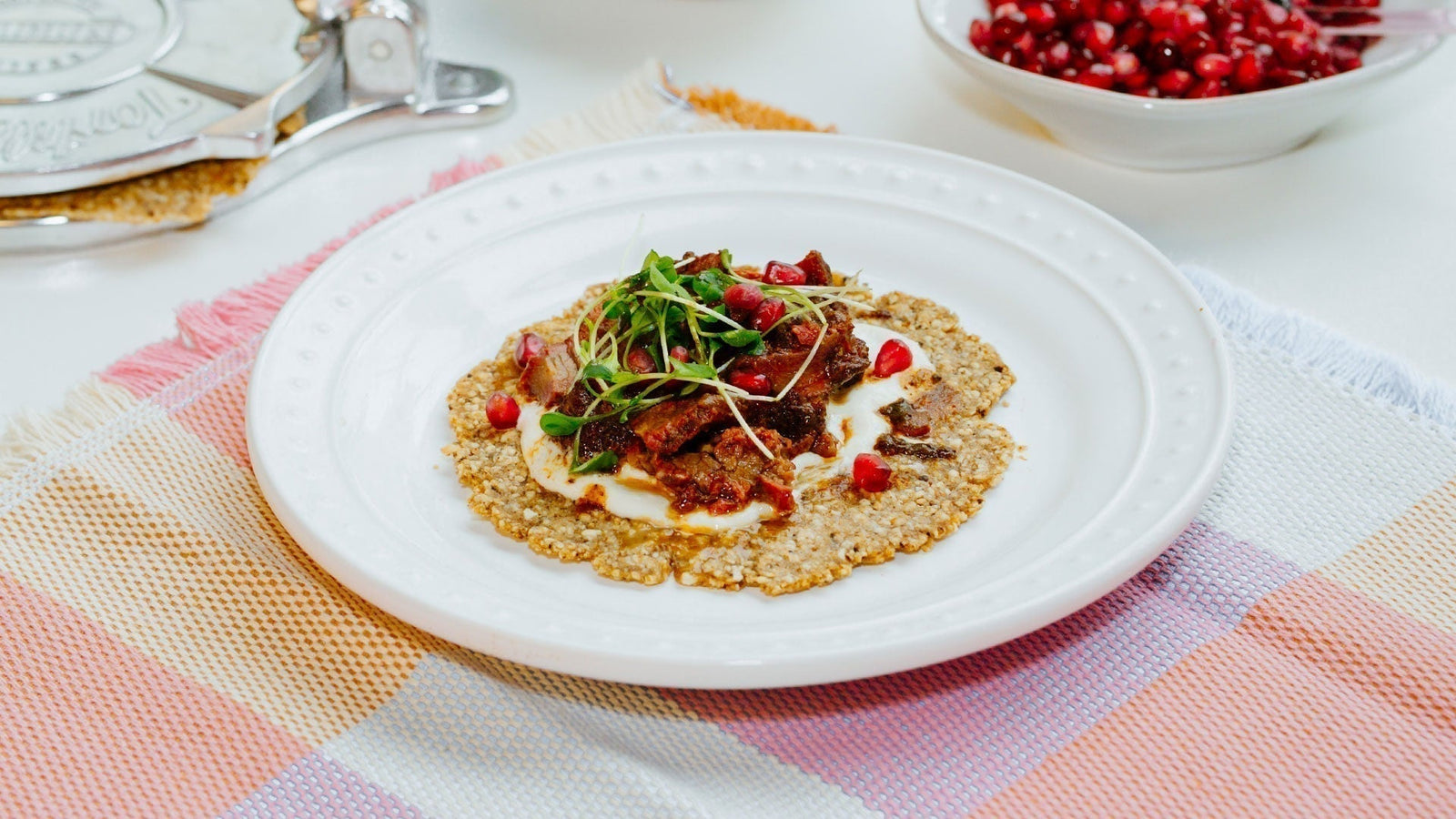 Smoked and Braised Brisket with Matzoh Tortillas, Horseradish “Crema” and Bitter Herbs