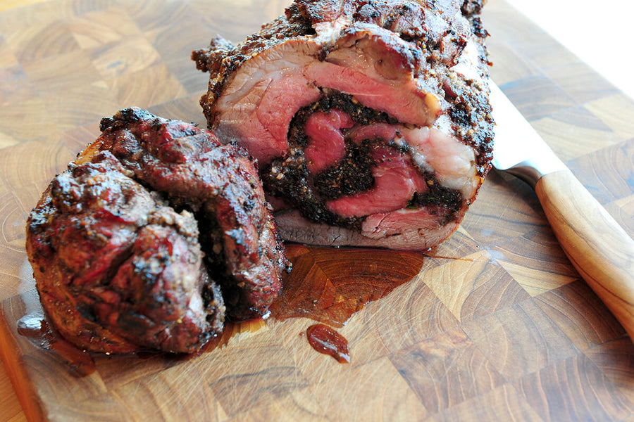 Cherry Hazelnut Pesto Rolled Leg of Lamb