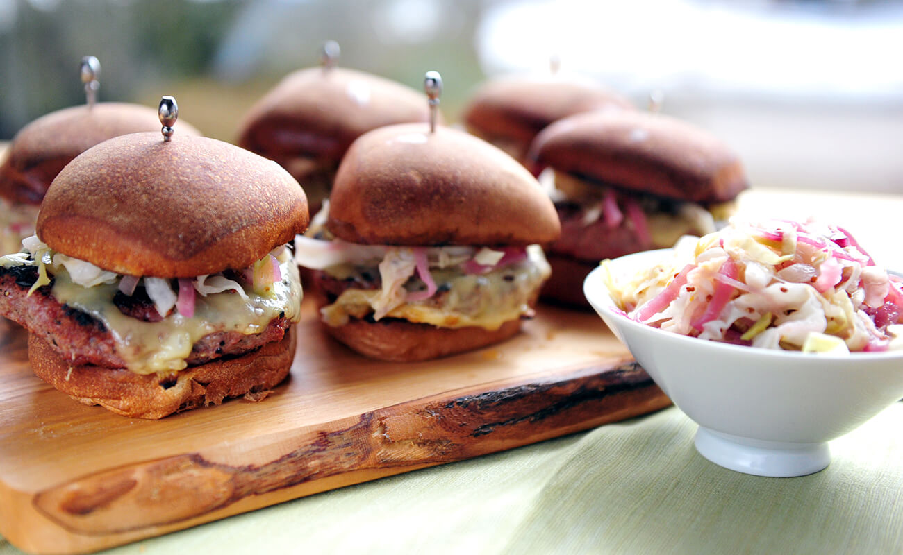 Corned Beef Burgers with Wilted Cabbage Slaw
