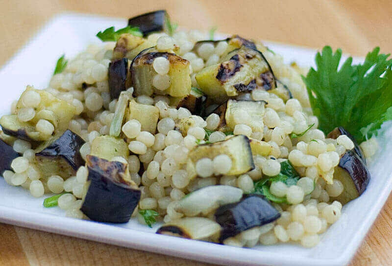 Pearl Couscous with Grilled Eggplant and Sweet Onion