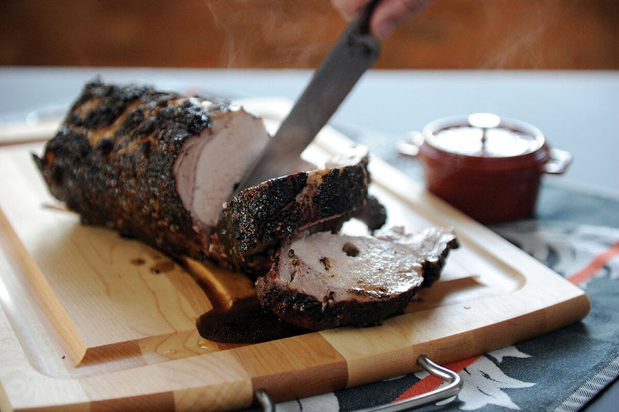 Smoke-roasted Rotisserie Pork with Espresso Garlic Rub
