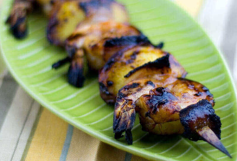 Shrimp and Peach Kebabs with Habanero Honey Glaze
