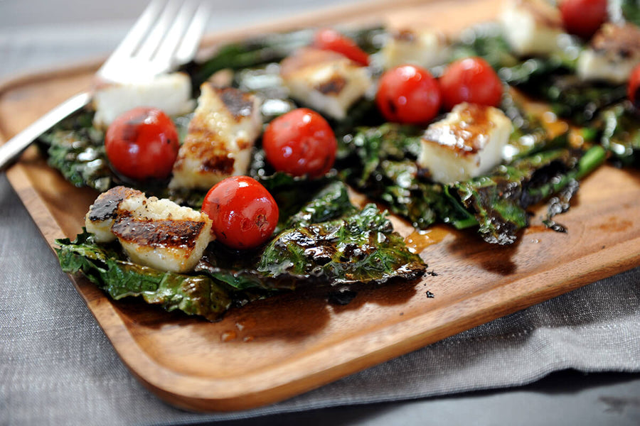 Grilled Kale Salad with Goat Cheese Polenta