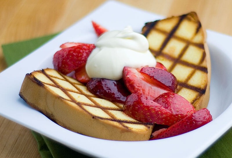 Caramel Strawberries with Grilled Pound Cake and Crème Fraîche