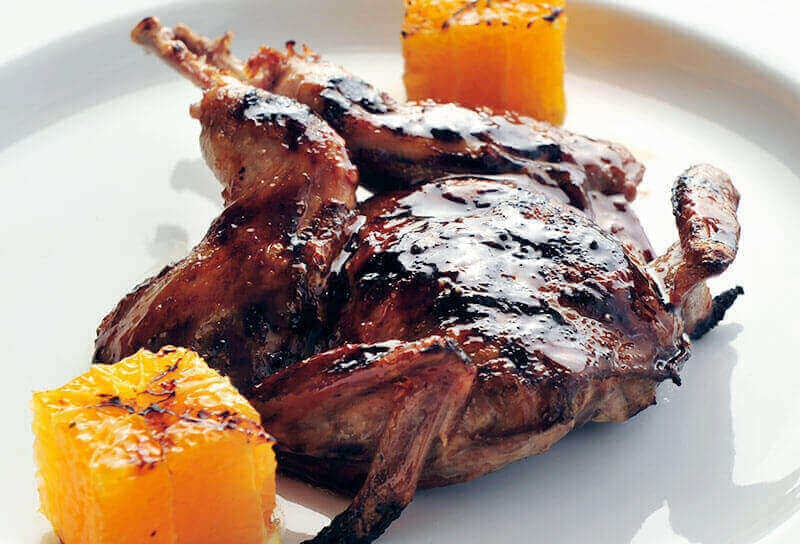 Grilled Quail with Cranberry Marsala Glaze and Clementines
