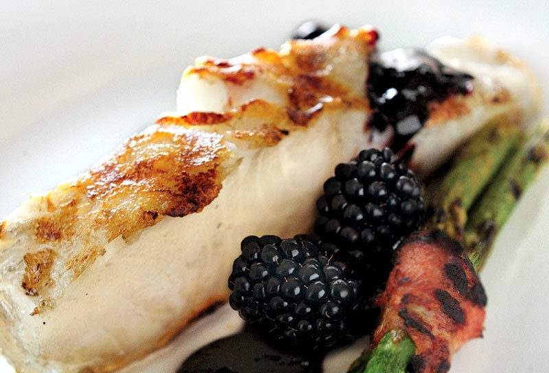 Grilled Sea Bass with Blackberry Balsamic Reduction