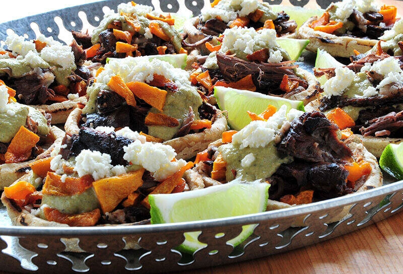 Whitetail Short Rib Sopes with Roasted Squash and Poblano Cream