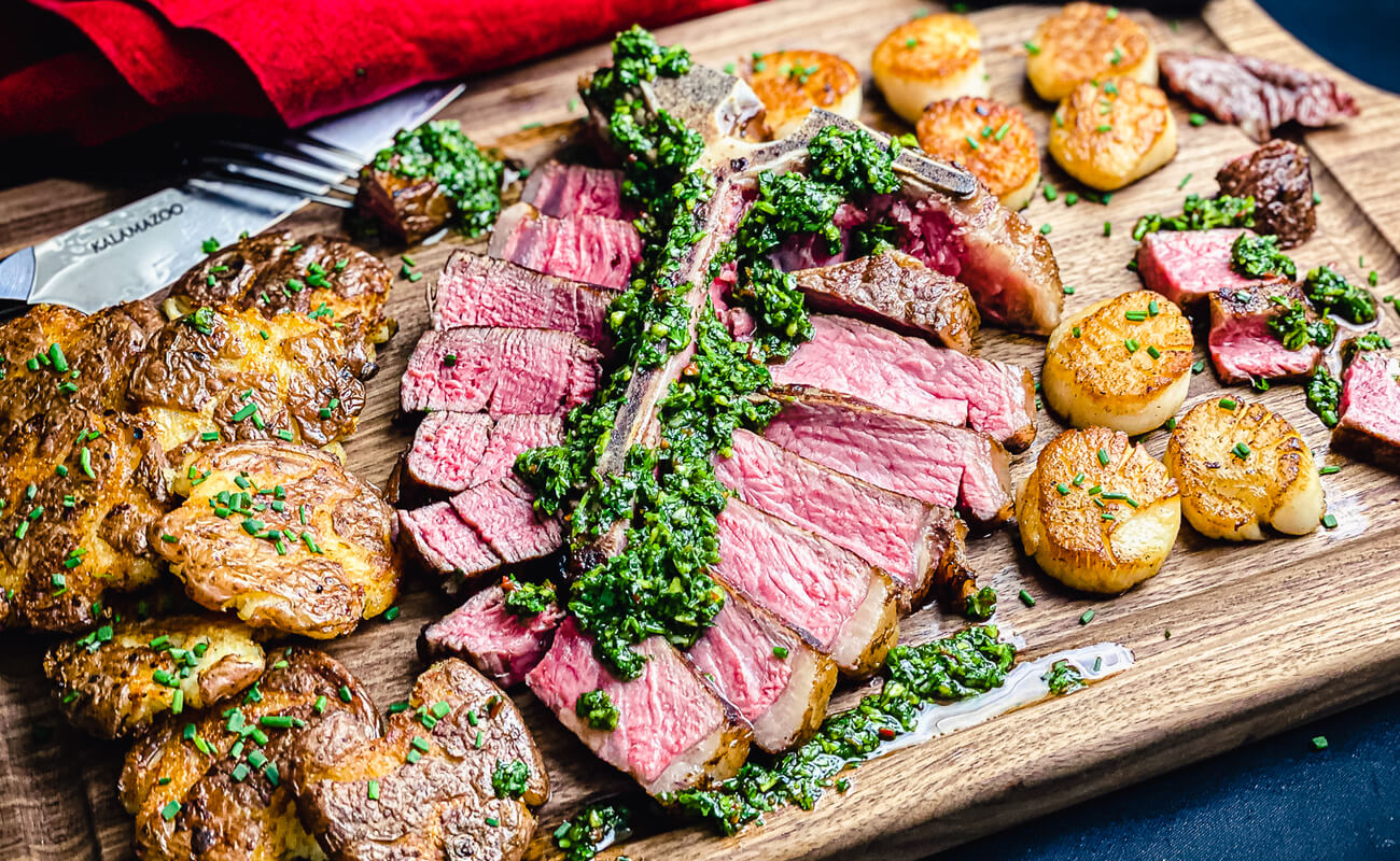"Surf and Turf" with Smashed Red Potatoes