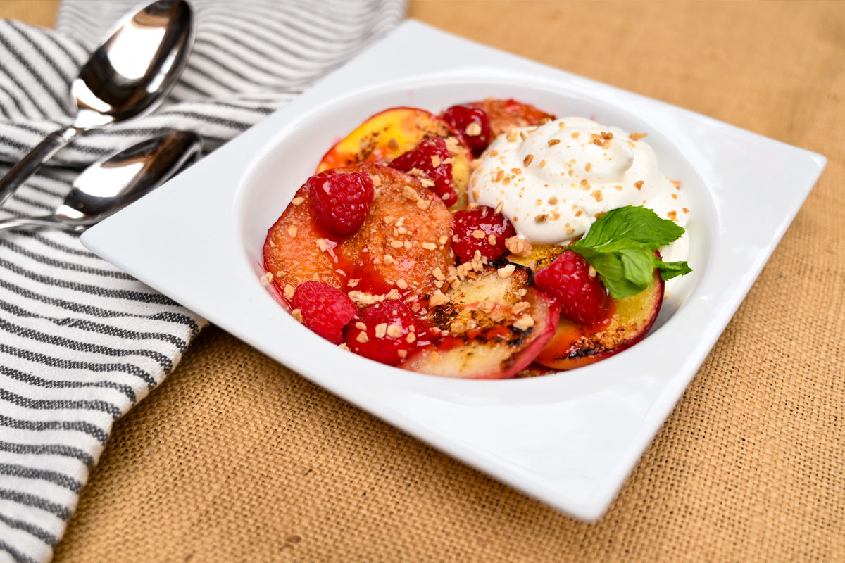 Grilled Nectarine Melba with Vanilla Bean Mascarpone Creme