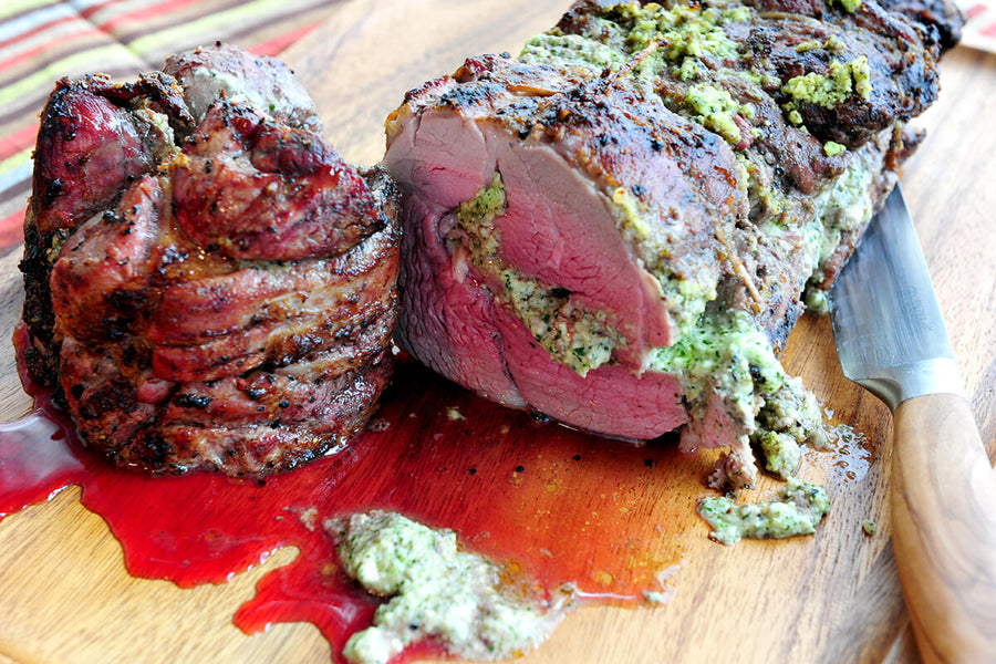 Mint Goat Cheese Pesto Rolled Leg of Lamb