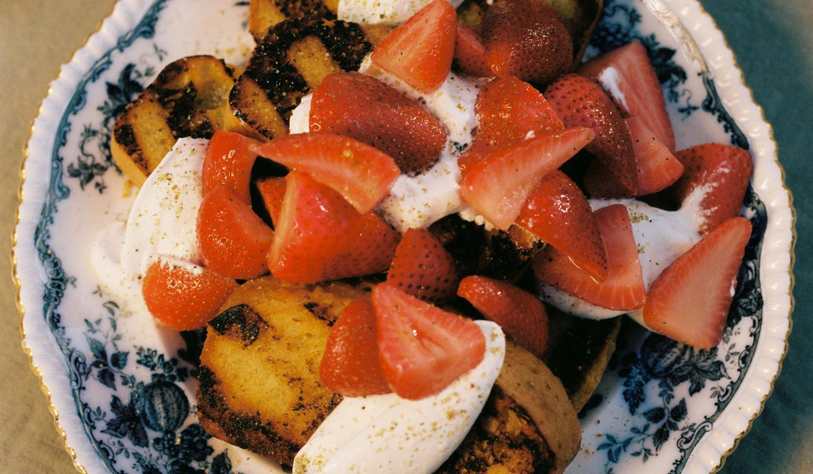 Grilled Olive Oil Pound Cake with Strawberries and Whipped Cream