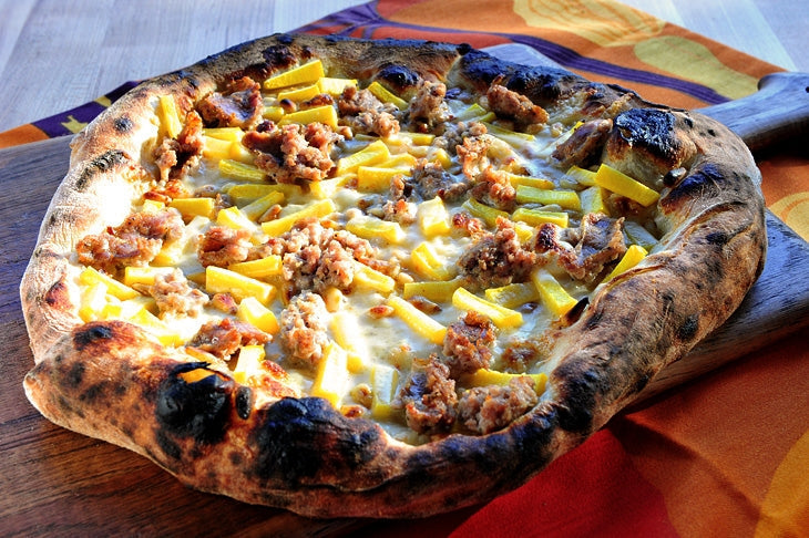 Pumpkin and Sausage Pizza with Parmesan Cream Sauce