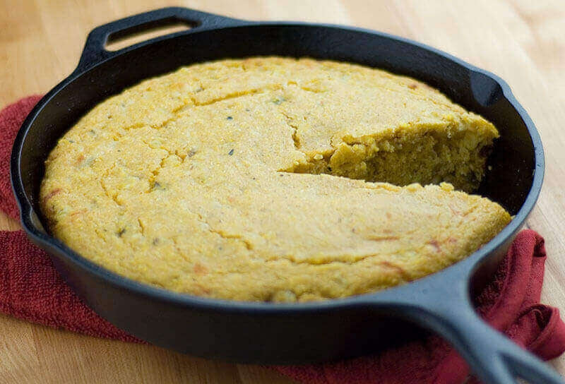 Skillet Cornbread with Chiles, Corn and Cheddar