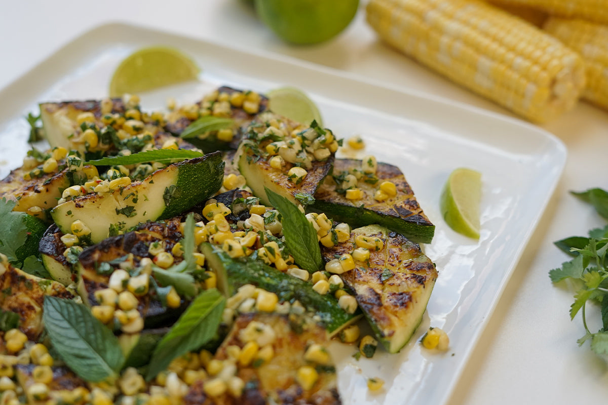 Grilled Zucchini with Charred Corn Chimichurri