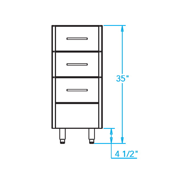 Arcadia 15-inch Three Drawer Storage Cabinet Dimensions Image