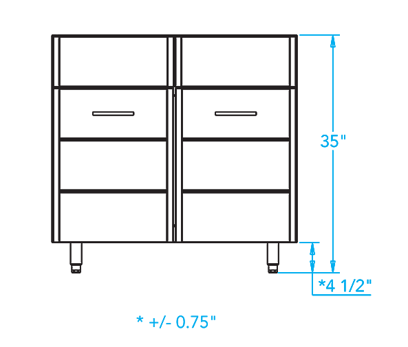 Arcadia 36-inch Sink Base Cabinet Dimensions Image
