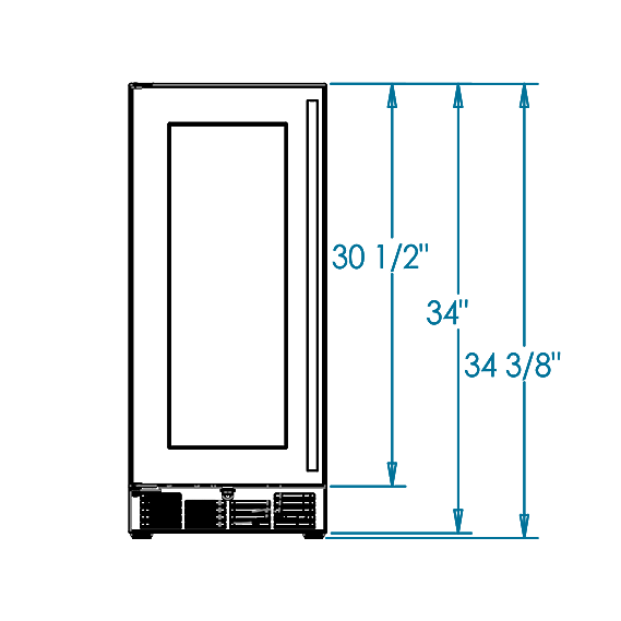 Signature 15-inch Outdoor Refrigerator with Glass Door Dimensions Image
