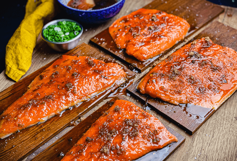 Honey Sriracha Cedar Planked Salmon