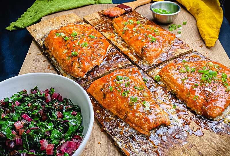 Honey Sriracha Cedar Planked Salmon