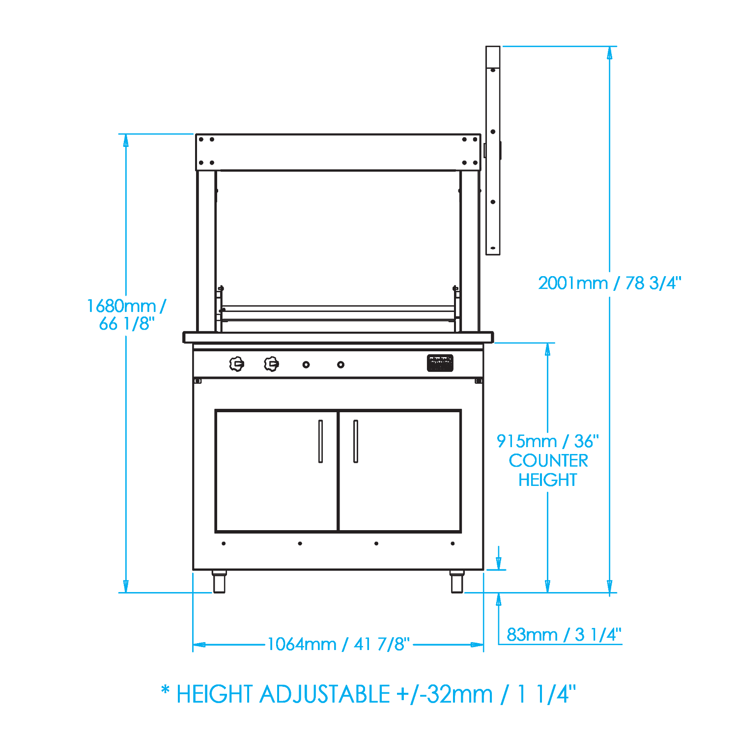 K750 Built-in Gaucho Grill Dimensions Image