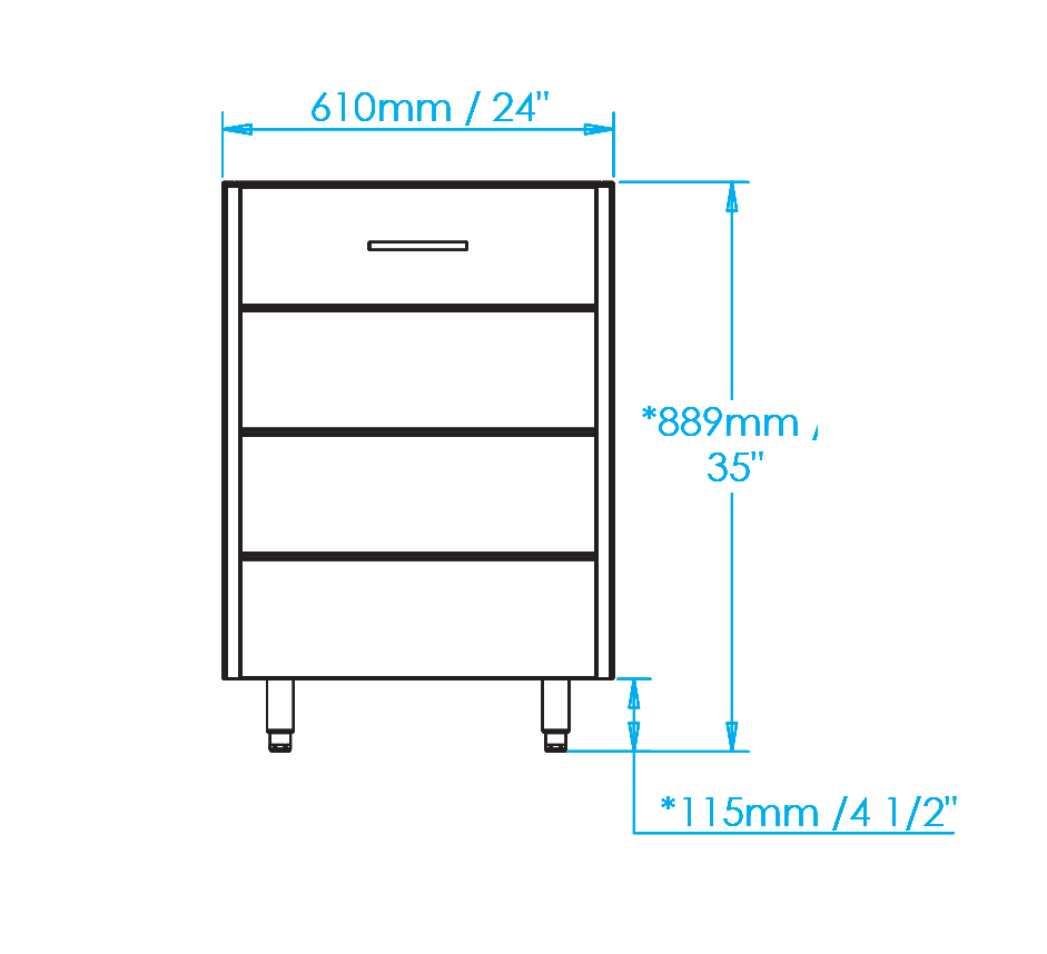 Arcadia 24-inch Waste & Recycling Pull Out Storage Cabinet Dimensions Image