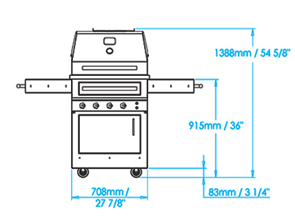 K500 Freestanding Hybrid Fire Grill Dimensions Image