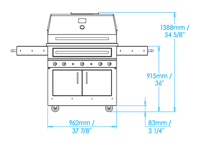 K750 Freestanding Hybrid Fire Grill Dimensions Image
