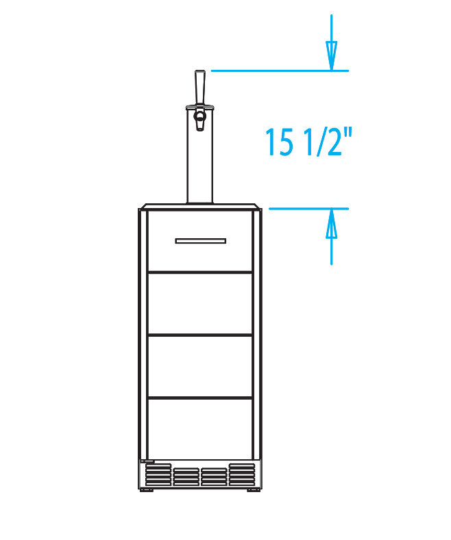 Arcadia 15-inch Outdoor Refrigerated Keg Tapper Dimensions Image