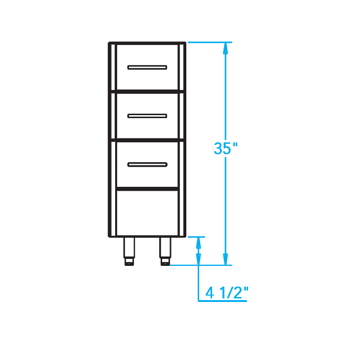 Arcadia 12-inch Three Drawer Storage Cabinet Dimensions Image