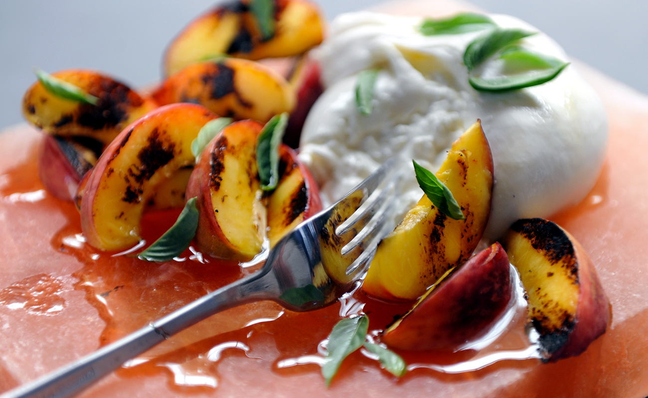 Image of Grilled Peaches with Burrata, Thai Basil and Chile-Infused Honey