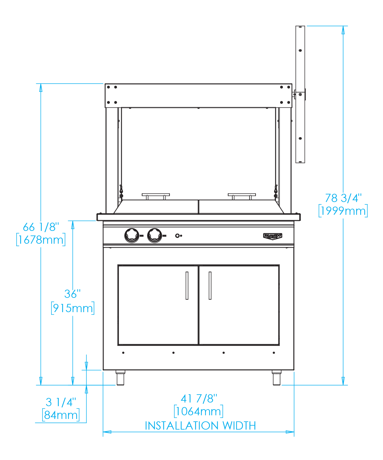 K750GB Built-in Gaucho Grill Dimensions Image