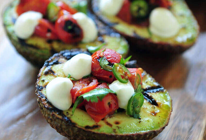 Image of Grilled Avocados Filled with Blistered Tomato Salsa