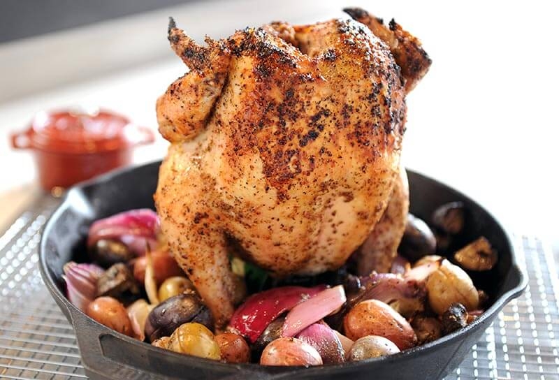 Beer Can Chicken with Mushrooms, Potatoes and Onions Recipes