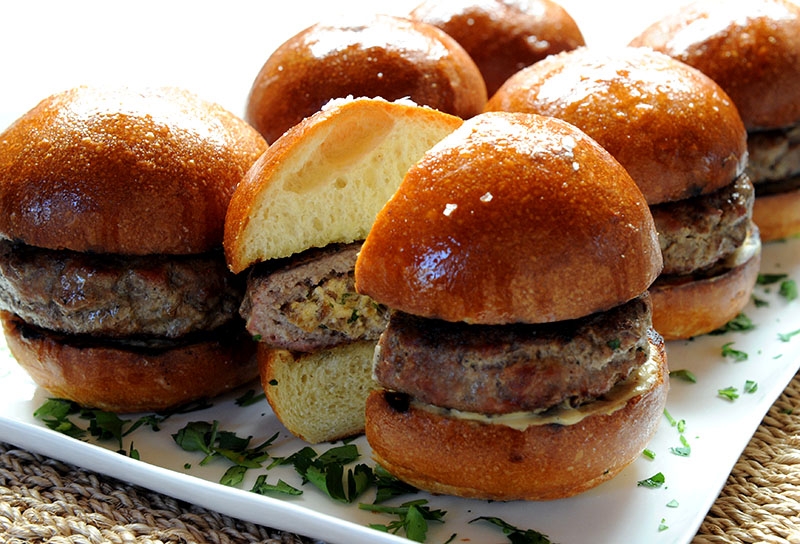 Image of Stuffed Lamb Burgers with Apricots and Goat Cheese