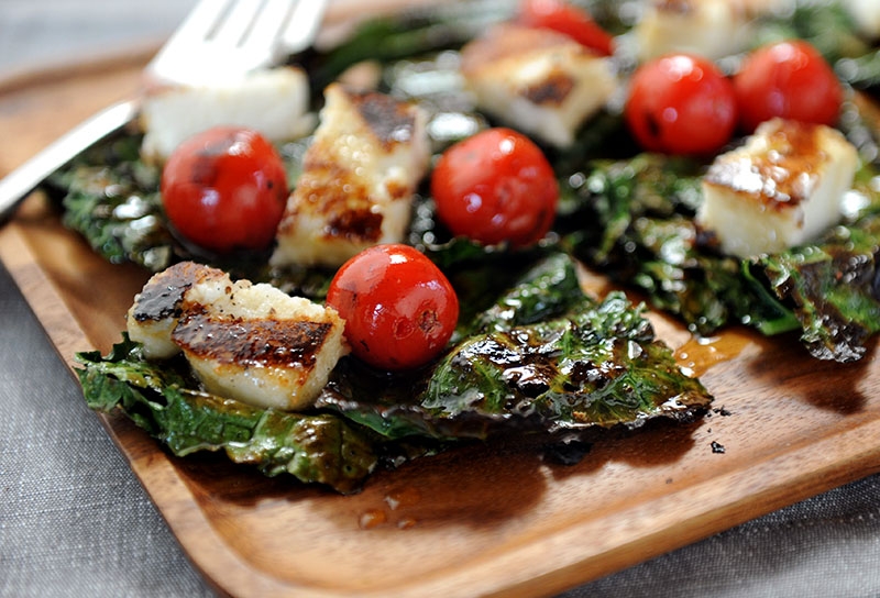Image of Grilled Kale Salad with Goat Cheese Polenta